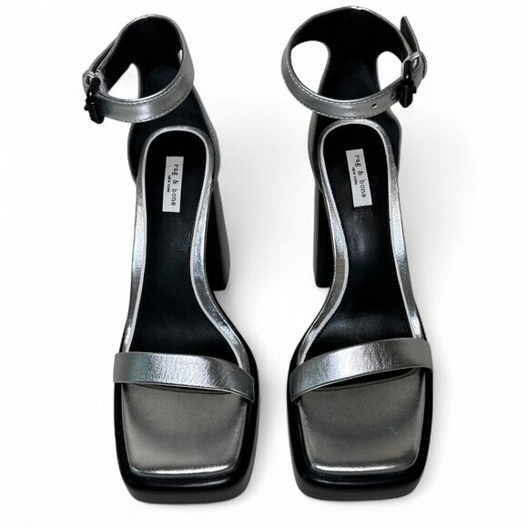 Rag & Bone Women's Silver Leather Matrix Platform Sandal, US 8, EU 38, NIB - Picture 2 of 14